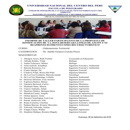 Propuesta Zonificación Ecológica y Económica de las Lomas de Ancon