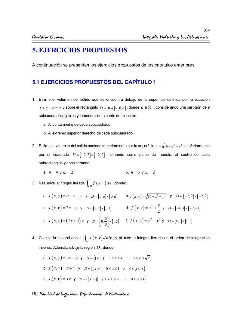 Propuestos De Calculo De Integrales Dobles Y Triples