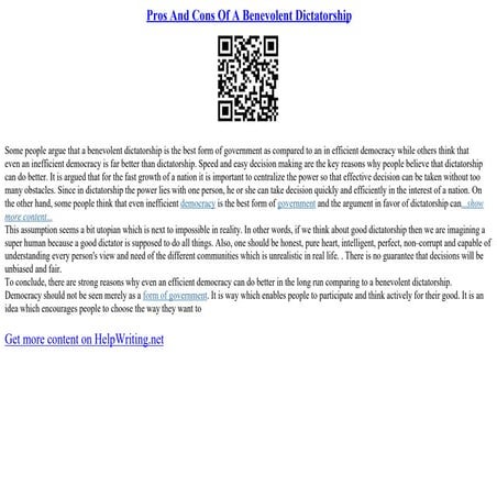 Pros And Cons Of A Benevolent Dictatorship | PPT