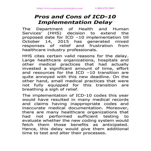 Pros and Cons of ICD-10 Implementation Delay