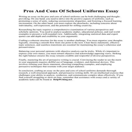 Pros And Cons Of School Uniforms Essay. Pros and Cons for School Uniforms Sam...