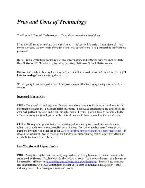 Pros and Cons of Technology