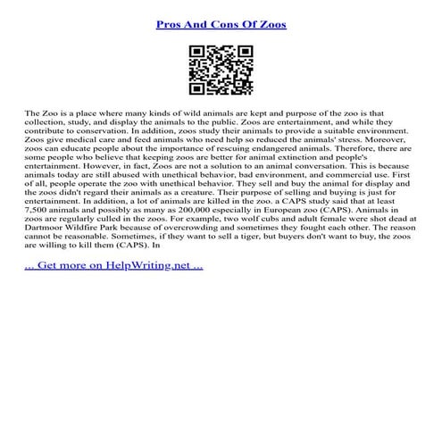 Pros And Cons Of Zoos | PDF