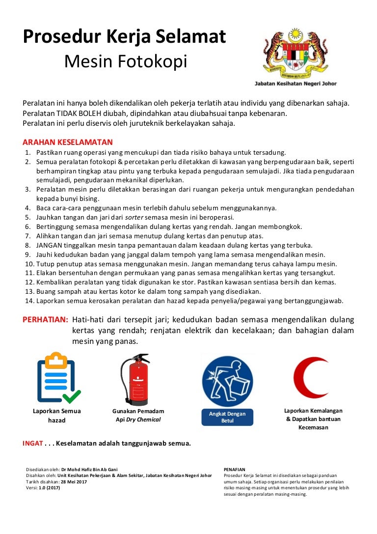 Prosedur Kerja Selamat Mesin Fotokopi