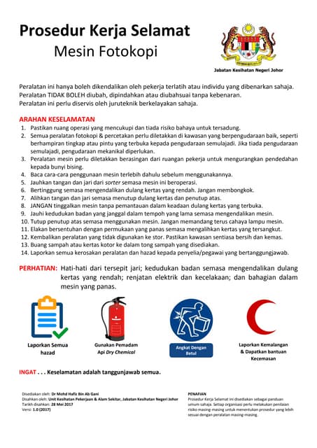 Senarai semak pemeriksaan krselamatan tempat kerja dan healthy setting