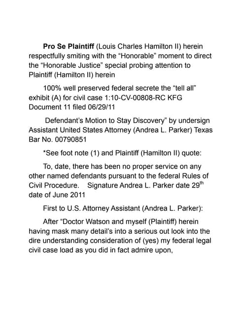 Pro se plaintiff louis charles hamilton ii vs. united states attorney office ...