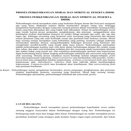 Proses perkembangan moral dan spiritual peserta didik