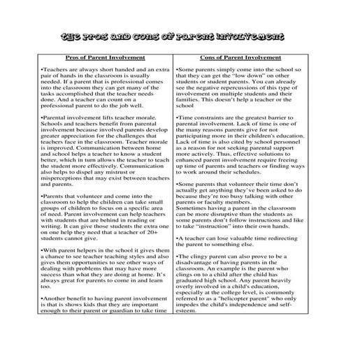 Pros of parent involvement