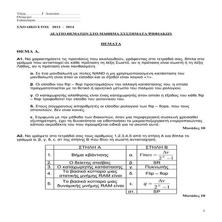 Τεστ προσομοίωσης Πανελλαδικών Εξετάσεων για τα Συστήματα Ψηφιακών του Τομέα ...