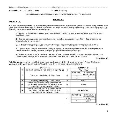 Τεστ προσομοίωσης πανελλαδικών 2016 συστημάτων ψηφιακών