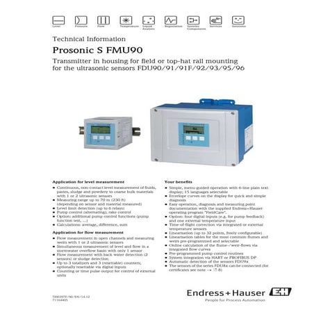 Prosonic s fmu90 endress+hauser datasheet-transmitter in housing