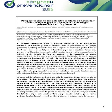 Prospectiva psicosocial del sector sanitario en cataluña y buenas prácticas p...
