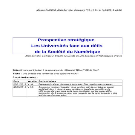 Prospective stratégique : Les Universités face aux défis de la Société ...