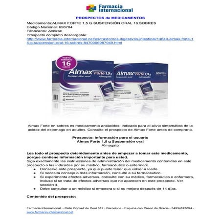 Prospecto Almax forte 1,5 g suspensión oral 16 sobres | PDF