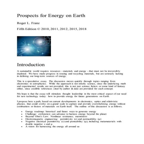 Prospects for Energy on Earth 5th Edition 2018