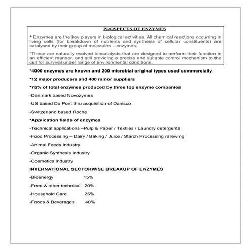 Prospects of enzymes