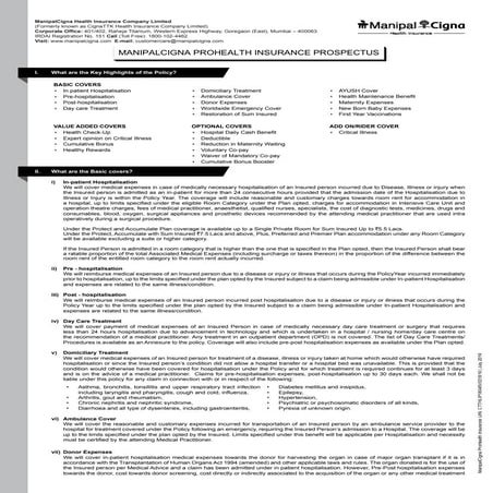 Learn About Manipalcigna Prohealth Insurance Prospectus
