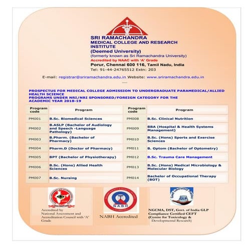 Sri Ramachandra Medical College fee structure and course details | PPT