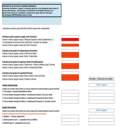 Prospetto autovalutazione aziendale by Sostegno Impresa - Bancadvice.it 