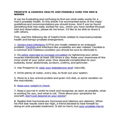 PROSTATE & CANDIDA HEALTH AND POSSIBLE CURE FOR MEN & WOMEN