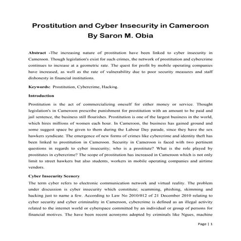 Prostitution and cyber insecurity in cameroon