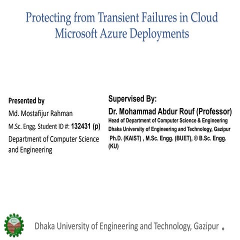 Protecting from transient failures in cloud microsoft azure deployments