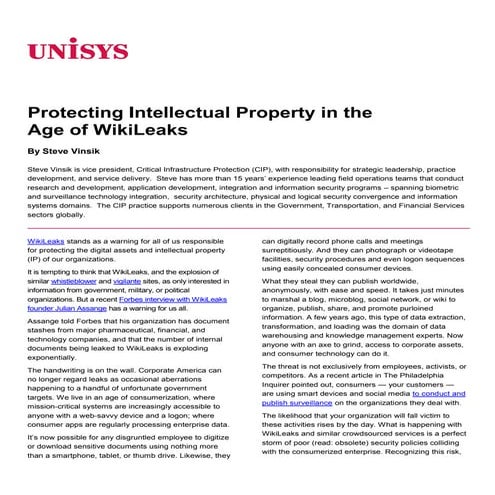 Protecting Intellectual Property in the  Age of WikiLeaks
