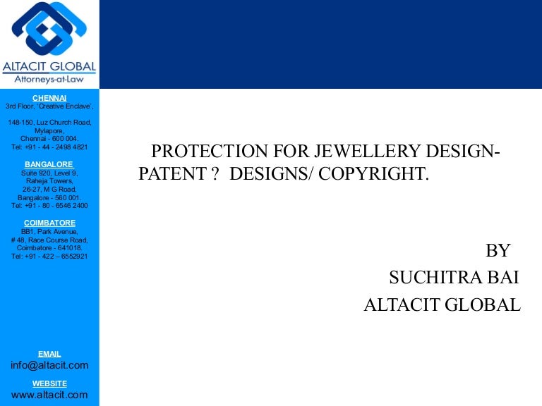 Protection for jewellery design patent designs copyright