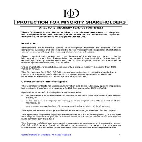 Protection for minority shareholders