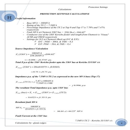 Protection settings calculation