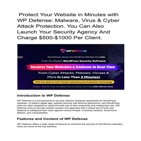 Protect Your Website in Minutes with WP Defense: Malware, Virus & Cyber ...