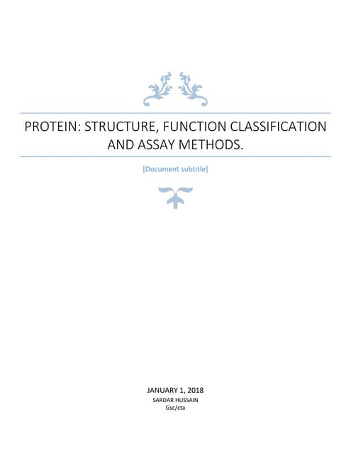 Protein: structure, classification,function and assay methods