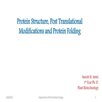 Protein Structure, Post Translational Modifications and Protein Folding