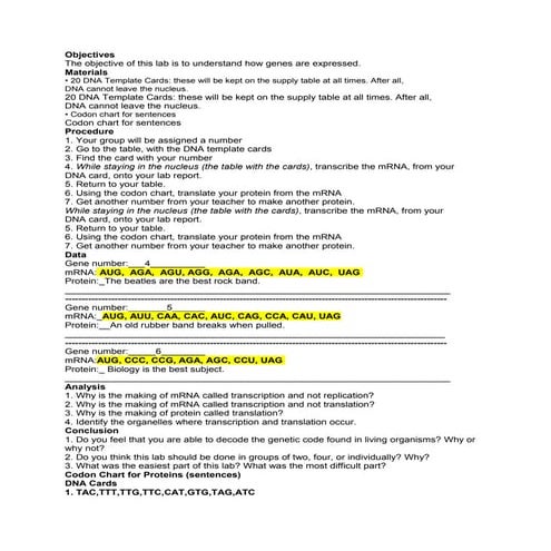 Protein synthesis lab