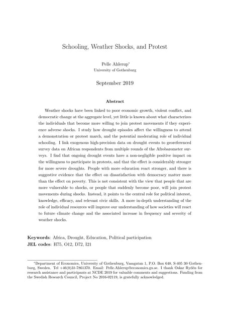 Schooling, Weather Shocks, and Protest by Pelle Ahlerup