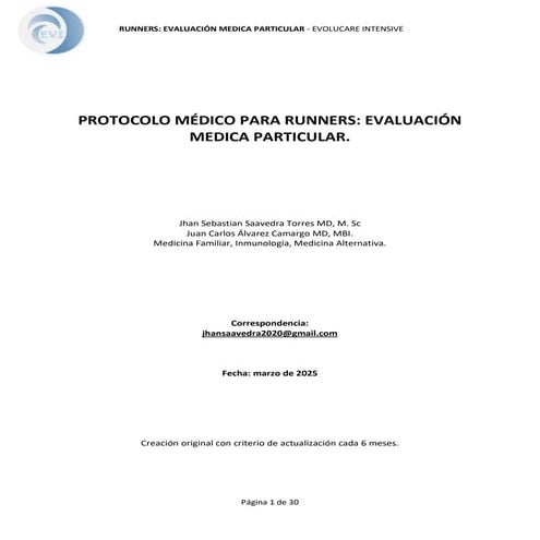 PROTOCOLO MÉDICO PARA RUNNERS: EVALUACIÓN MEDICA PARTICULAR. | PDF