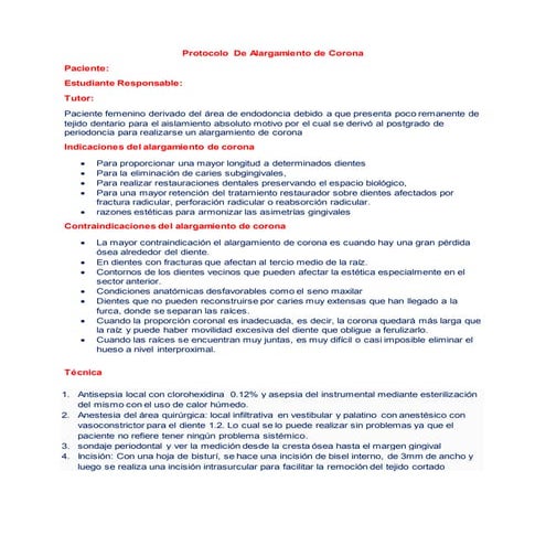 Protocolo alargamiento de corona