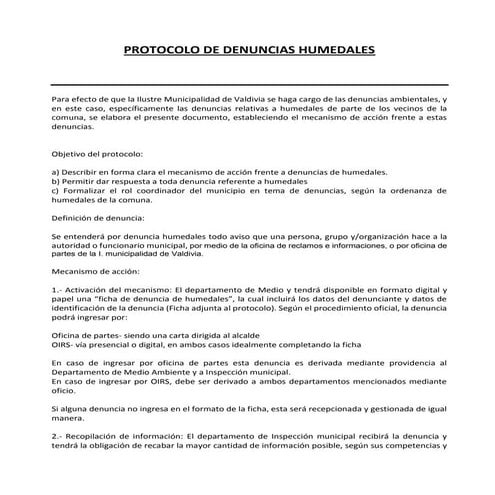 Protocolo de denuncias Municipalidad de Valdivia