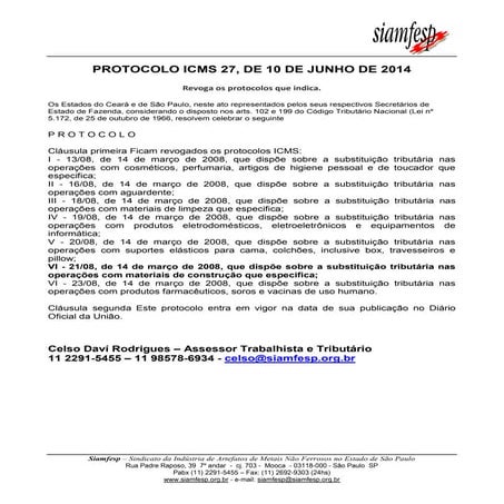 Protocolo ICMS 27 2014