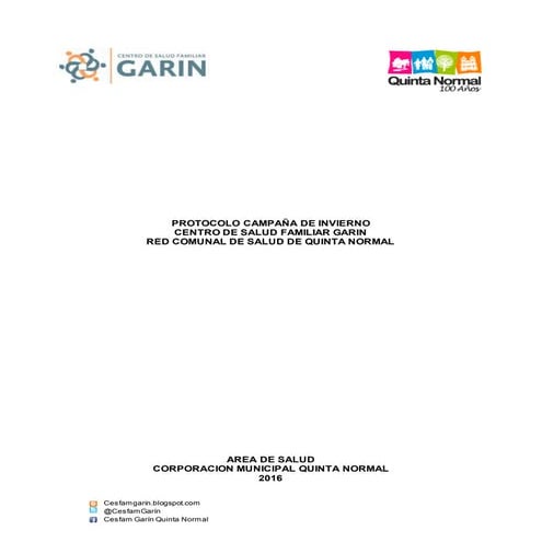 Protocolo campaña de invierno cesfam garin 2016