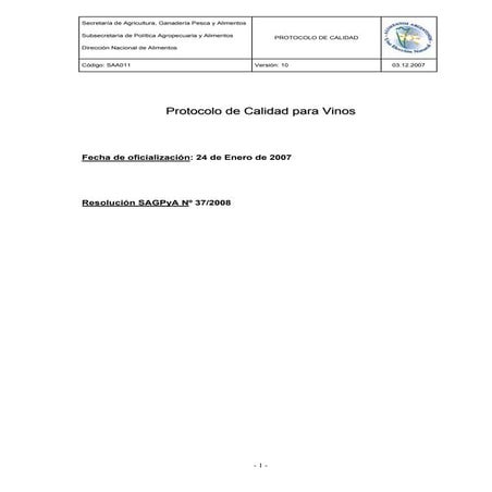 Protocolo de calidad para vinos