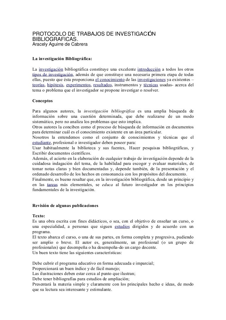 Protocolo De Trabajos De Investigación Bibliográfica