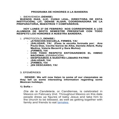 Protocolo para honores a la bandera | DOC