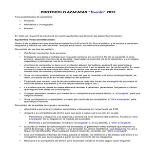 Protocolo para las azafatas