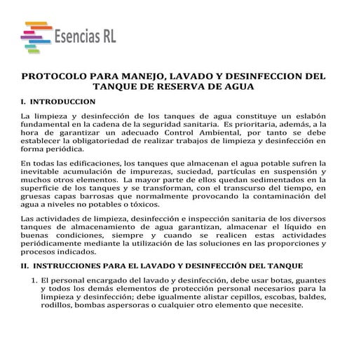 Protocolo para lavado de tanques de reserva de agua