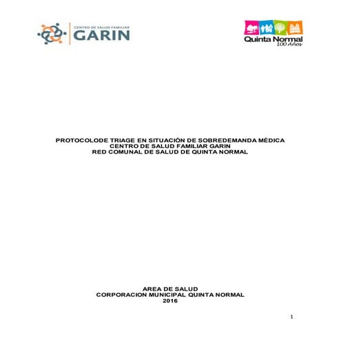 Protocolo triage campaña de invierno CESFAM Garín 2016