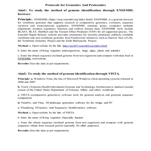 Protocols for genomics and proteomics 