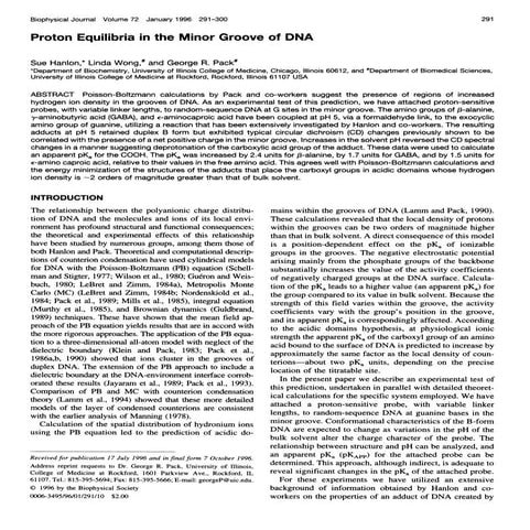 Proton euilibria in minor groove of dna