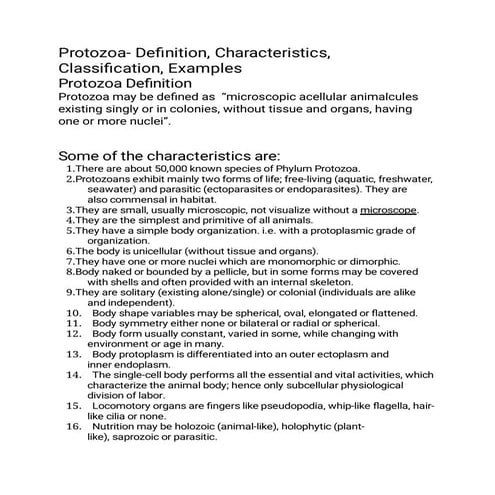 General characteristics of protozoa | PPTX