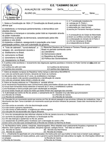 Prova historia 2 ano conflitos 1 republica (1)